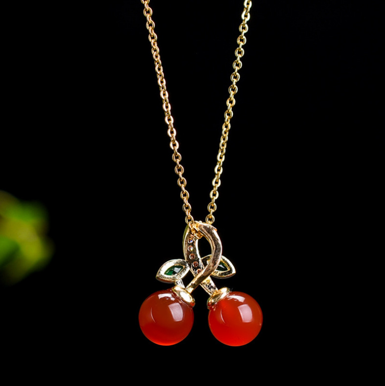 1 Piece Quantity 1 Piece Diameter 8mm Alloy Agate Cherry Pendant