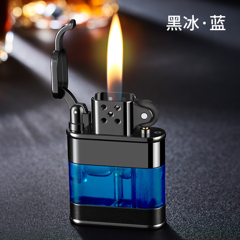 創意経典優雅透明可視ガス倉砥石点火明火ライターレトロ金属インフレータブルギフト|undefined