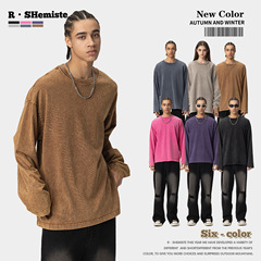 RS Men's Clothing | Trendy Brand Wax Wash Long Sleeve T-shirt Men's Pure Cotton 270G Heavy American Round Neck Washing Old Long Sleeve T-shirt