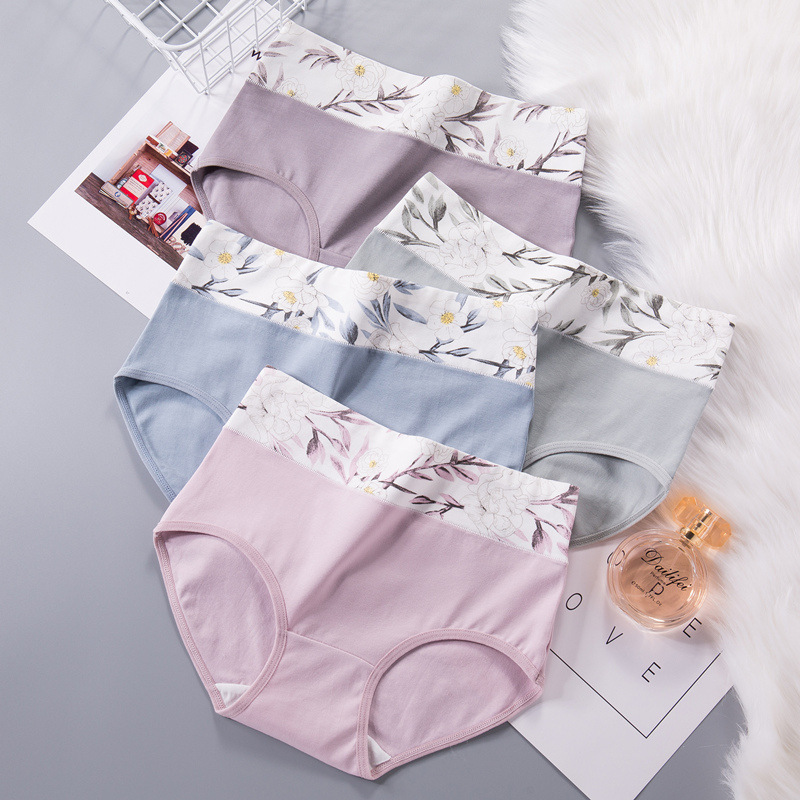 Cross-Border High-Waisted Pure Cotton Underwear for Women, Large Size, Tummy Control, Printed European and American Large Version, Seamless Triangle, Slimming Pure Cotton Crotch Cross-Border High-Waisted Pure Cotton Underwear for Women, Large Size, Tummy Control, Printed European and American Large Version, Seamless Triangle, Slimming Pure Cotton Crotch