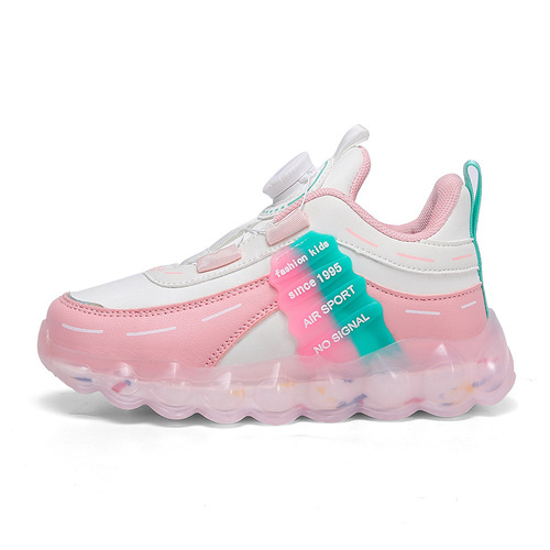 Kids' Shoes 5-8 Years Old Leather Surface Sports Shoes 2025 Model Boy's Rotating Button Shoes Children Breathable Mesh Running Shoes