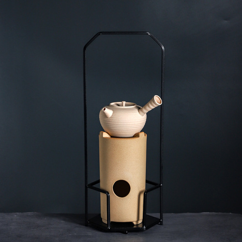 White Clay Tea Pot Set with Side Handle Pot, Ceramic Teapot, Cooling Stand, Outdoor Tea Stove, Fire Stove, Wind Stove, High Burn Water, Japanese Style