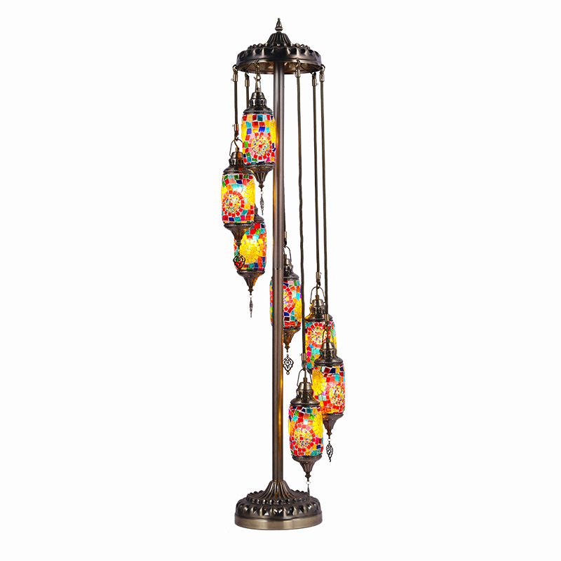 Bohemian Handmade Turkish Glass Seven-Head Staircase Floor Lamp Bohemian Handmade Turkish Glass Seven-Head Staircase Floor Lamp