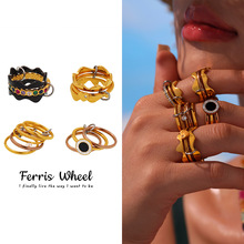 摩天轮ins多层几何拼色戒指女不锈钢时尚叠戴百搭锆石食指戒现货