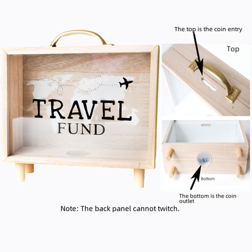 Money Bank Wooden Handicraft Ornament Home Children's Room Desk Decoration Coin Glass Savings Bank