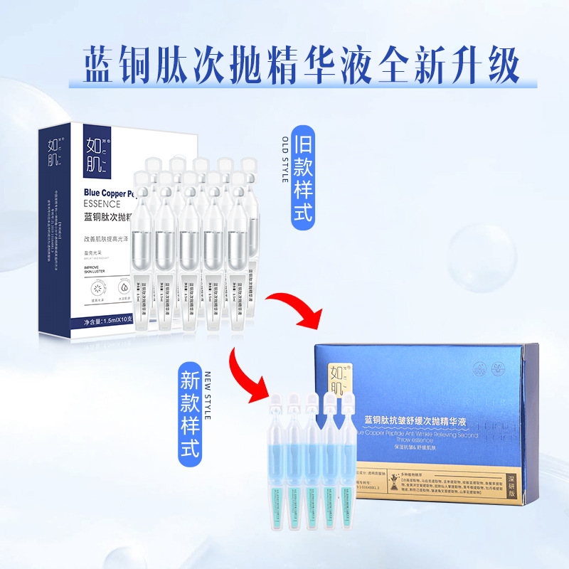 Such as the small molecule copper peptide essence for anti-wrinkle, hyaluronic acid for hydration, moisturizing and soothing, and intensive hydration in ampoule bottles.
