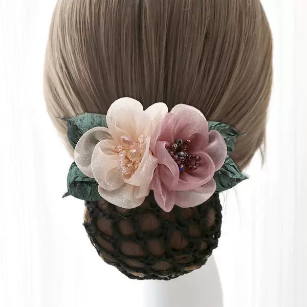 Net hair accessory for women, floral color-blocked spring hair clip, professional Korean style, suitable for bank and hotel work, for tying hair into a bun at the back of the head