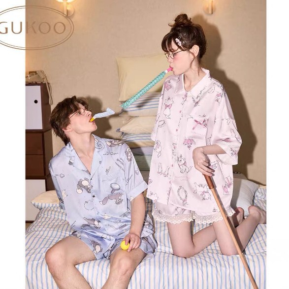 Fruit Shell Same Style Couple Pajamas Mary Cat Summer Women's 2025 New Style Cool Short Sleeve Men's Home Clothes Set for Women Fruit Shell Same Style Couple Pajamas Mary Cat Summer Women's 2025 New Style Cool Short Sleeve Men's Home Clothes Set for Women