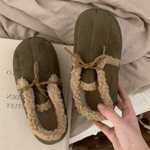 休闲冬季复古系带蝴蝶结加厚保暖豆豆鞋户外穿女士韩版ins风棉鞋