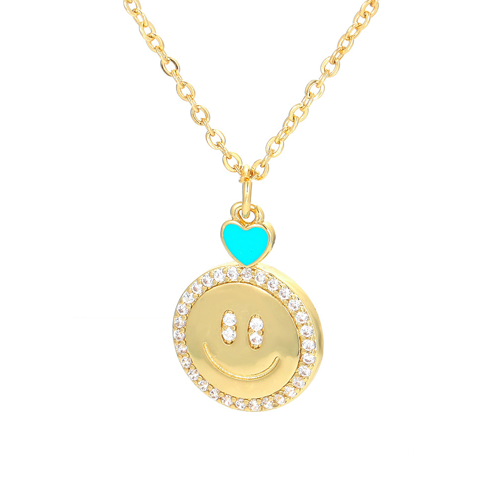 Retro Micro-inlaid Smiley Face Pendant Clavicle Chain Copper Heart Smile Color Pendant Necklace display picture 5