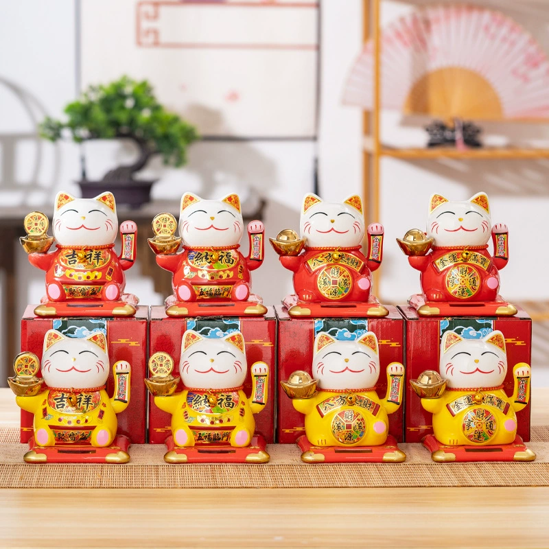 新款招手太阳能车载陶瓷招财猫门店礼品伴手礼汽车小摆件日式猫