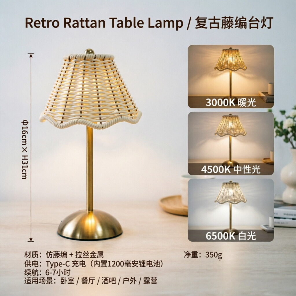 lámpara de escritorio de tela de cabecera retro lámpara de dormitorio de atmósfera transfronteriza USB lámpara de mesa de carga lámpara de decoración lámpara de noche image 7