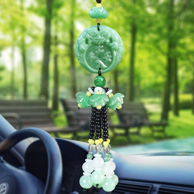 Car Accessories and Ornaments, Imitation Jade Green Jade Car Interior Decorations, Car-Mounted Lotus Peace Pixiu Pendant Wholesale (Car hanging) - light-jade-car-hanging-safe-entry-and-exit