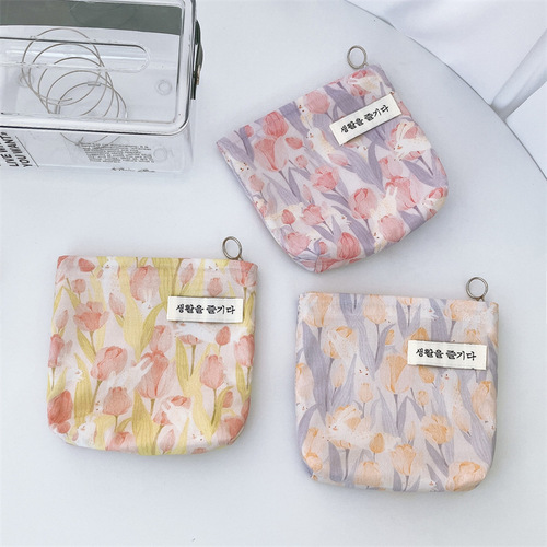 Fresh flowers Japanese style storage bag casual organization bag sanitary pad travel wash bag purse wallet handbag small canvas bag