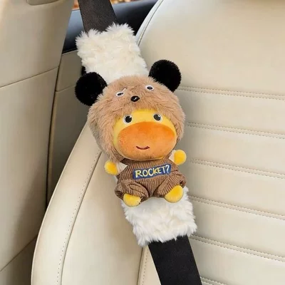 Plush Capybara Lulu Car Seatbelt Shoulder Pad Cartoon Protective Cover Anti-Wear Clothing Cute Decoration Creative (Seat belt shoulder pad) - khaki-puppy-suit-sitting-lu-lu-white-fur-shoulder-pads