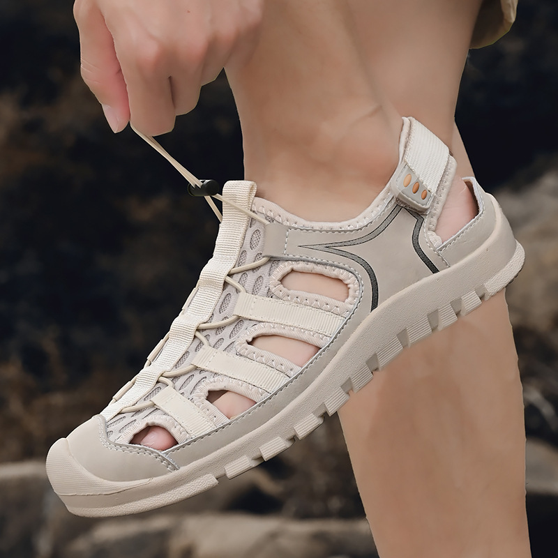 2024 verano todo-fósforo transpirable zapatos de hombre de talla grande sandalias casuales de malla de cuero zapatos de playa con banda elástica hueca para hombre