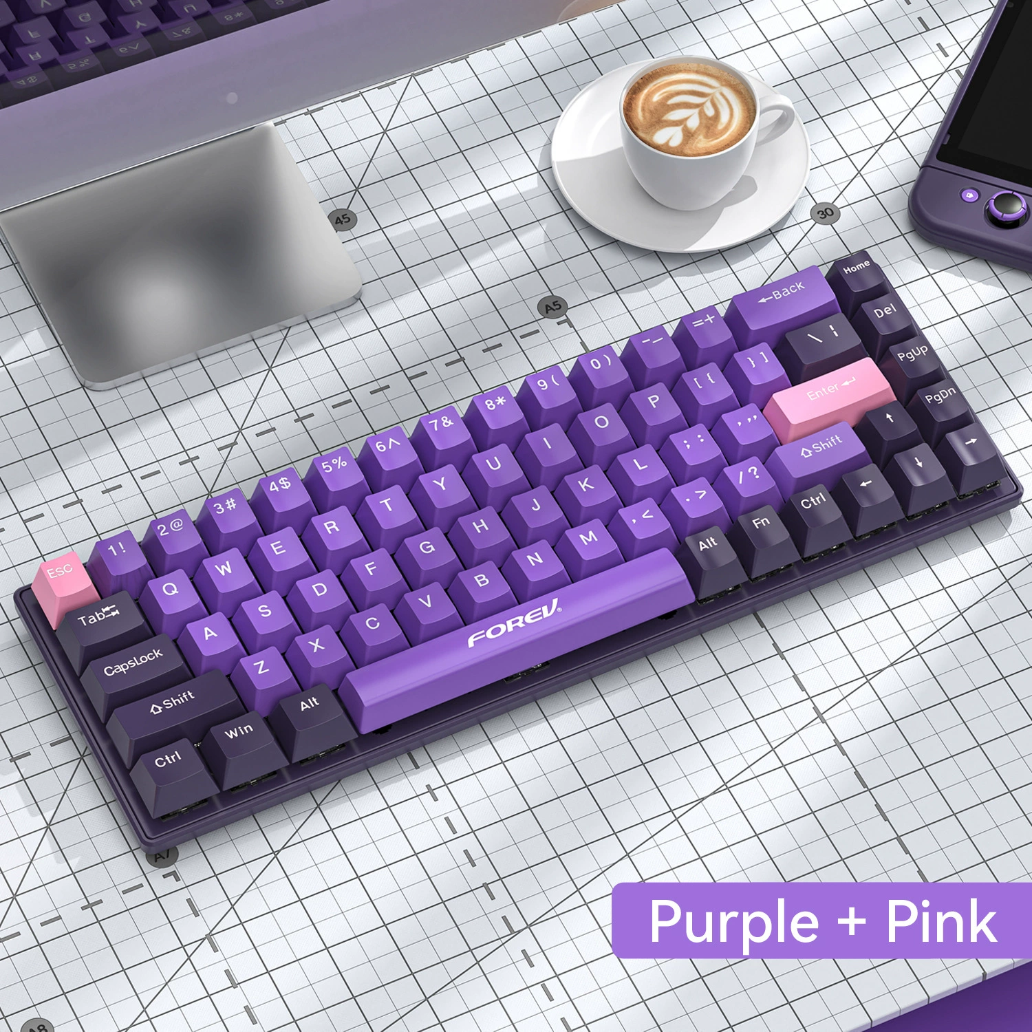 Механическая игровая клавиатура (Forev FV-Q68) проводная RGB, три режима, компактная портативная