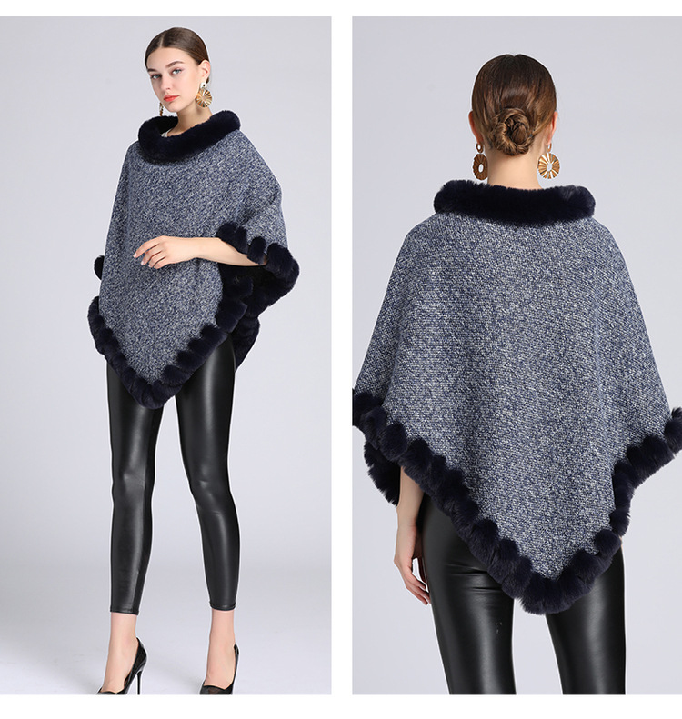 Stickad tröja i plusstorlek med fleece och tjock pälskrage_voghion.com