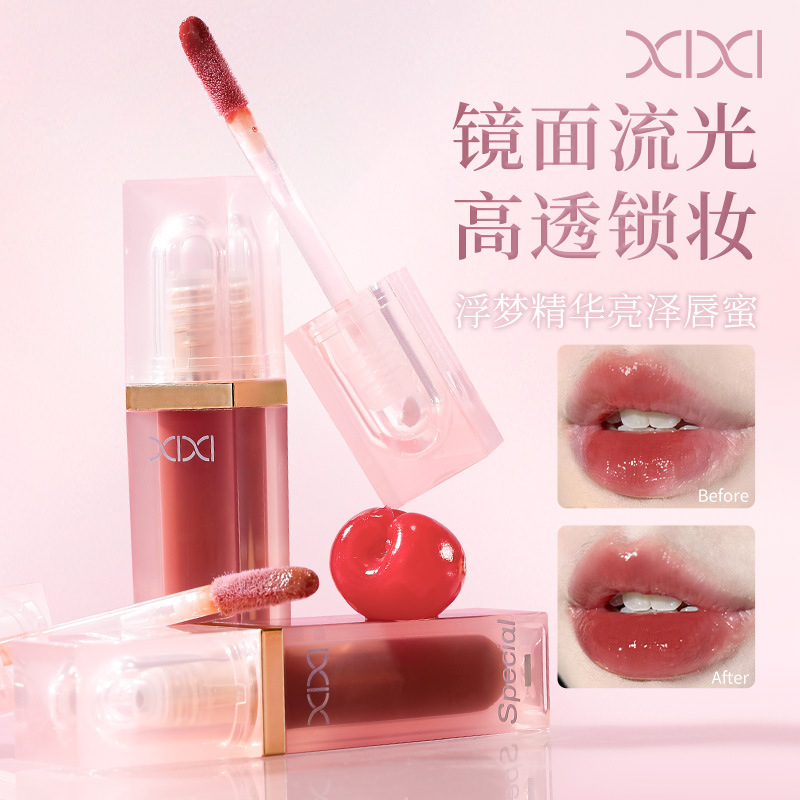 Xixi Dream Essence brillante labios miel transparente, espejo transparente, labios gordos sin tazas de otoño y invierno, esmalte labial blanco.