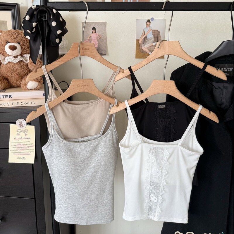 315 Lyocell # New Lace Splicing Back Cool Feeling Lyocell Girl Vest Short Top