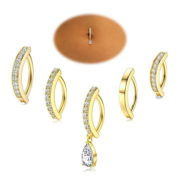 Amazon Hot New Love Water Drop Navel Ring Copper Inlaid Zircon Navel Ring Arc Navel Buckle Piercing Jewelry