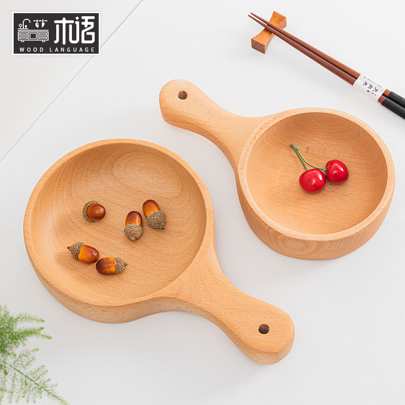 新品日式簡約把手碗櫸木沙拉碗有柄文藝zakka家用泡麵碗廠家logo