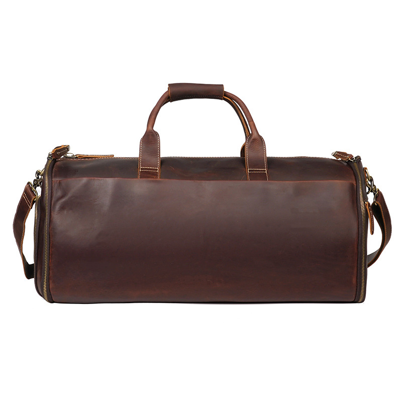Men's Crazy Horse Leather Travel Bag Multifunctional Genuine Leather Luggage Bag First Layer Cowhide Folding Suit Storage Bag Trolley Case