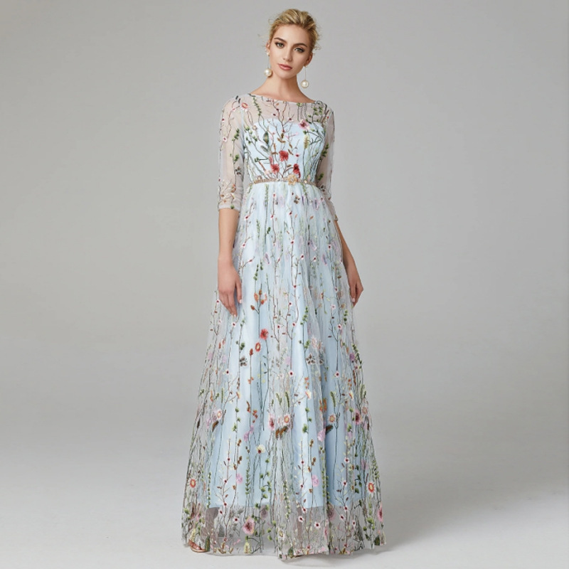 Cross-border foreign trade wedding dress Amazon AliExpress a generation of long flower fairy lace annual meeting dress
