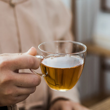 加厚耐热透明玻璃茶杯品茗小茶杯带把直筒杯功夫茶杯带耳玻璃茶杯