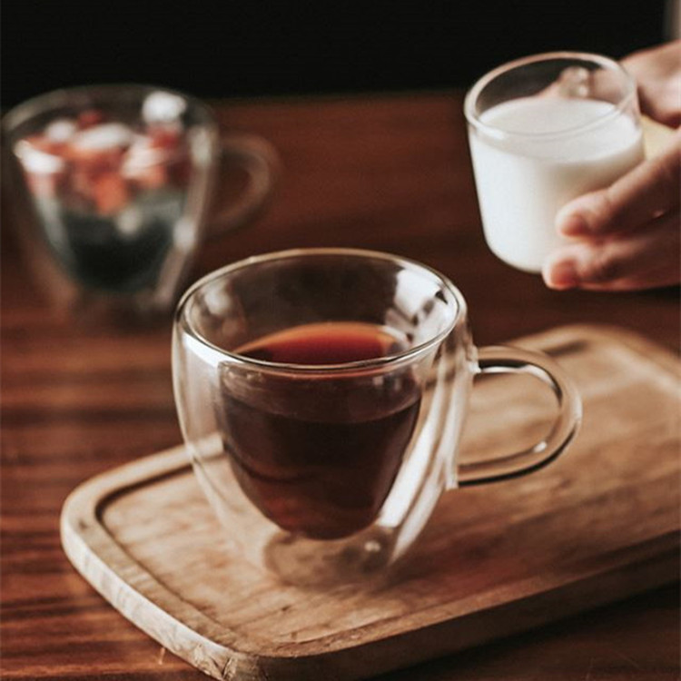 時尚早餐家用牛奶杯高硼硅玻璃雙層隔熱玻璃杯簡約透明心形咖啡杯