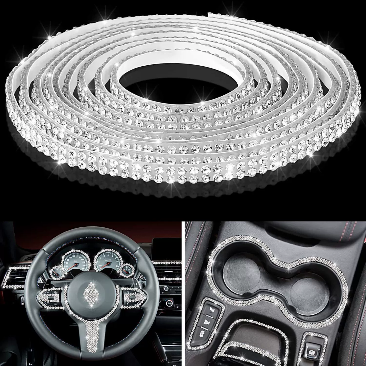 Автомобильный DIY кристальный стразовый патч, декоративная вставка с блеском, сверление, внутренняя отделка автомобиля, наклейка на панель, ручной клей, длинная полоска со стразами