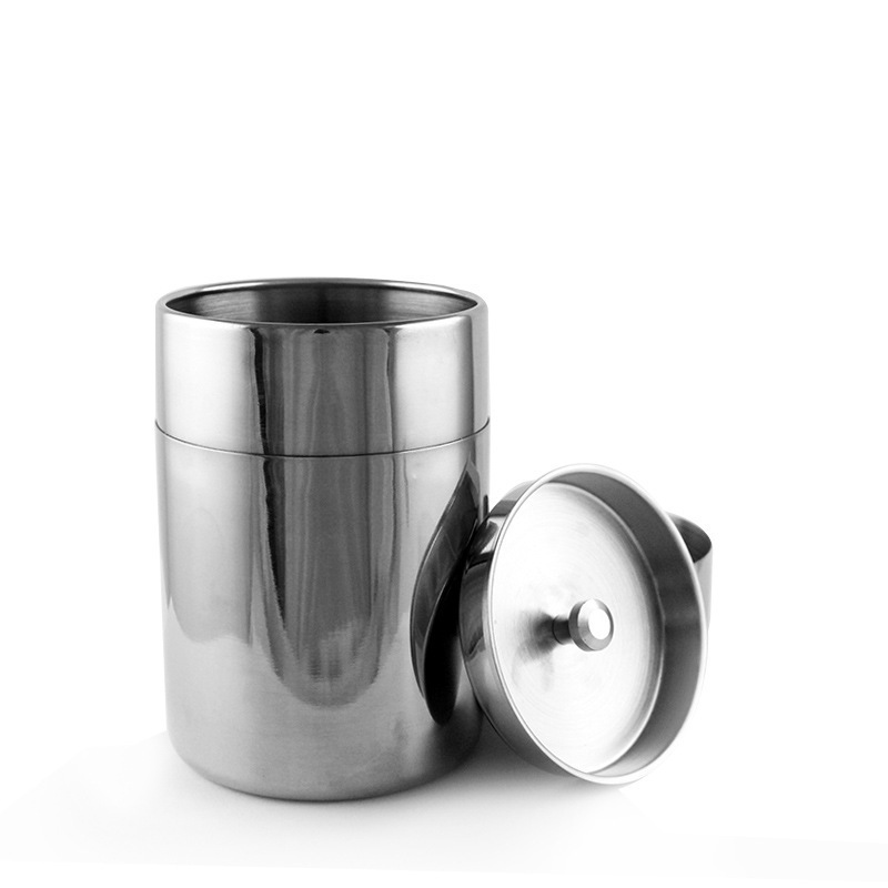 304不锈钢茶叶罐双盖密封茶罐茶叶通用罐便携式旅行杂粮罐密封