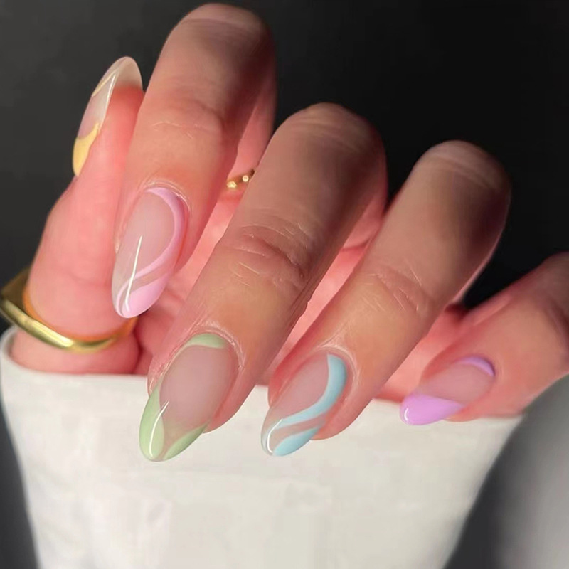 Colorful rainbow foreign trade drop-type multi-color striped nail beauty piece wear nail high-quality detachable nail patch