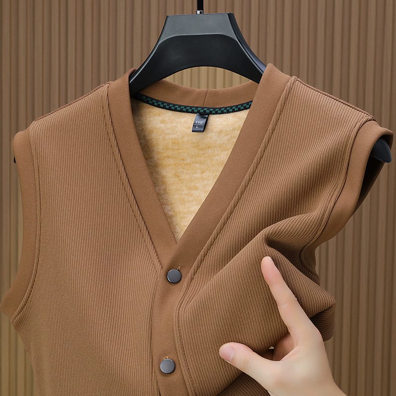 Autumn fashionable T-shirt, velvet vest, for middle-aged man, V-neckline
