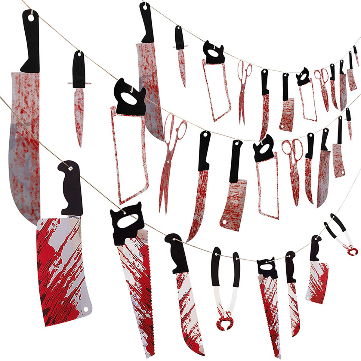 Halloween decorations horror blood knife hanging flags haunted house trick scary PVC props pull flower hanging ornaments_voghion.com