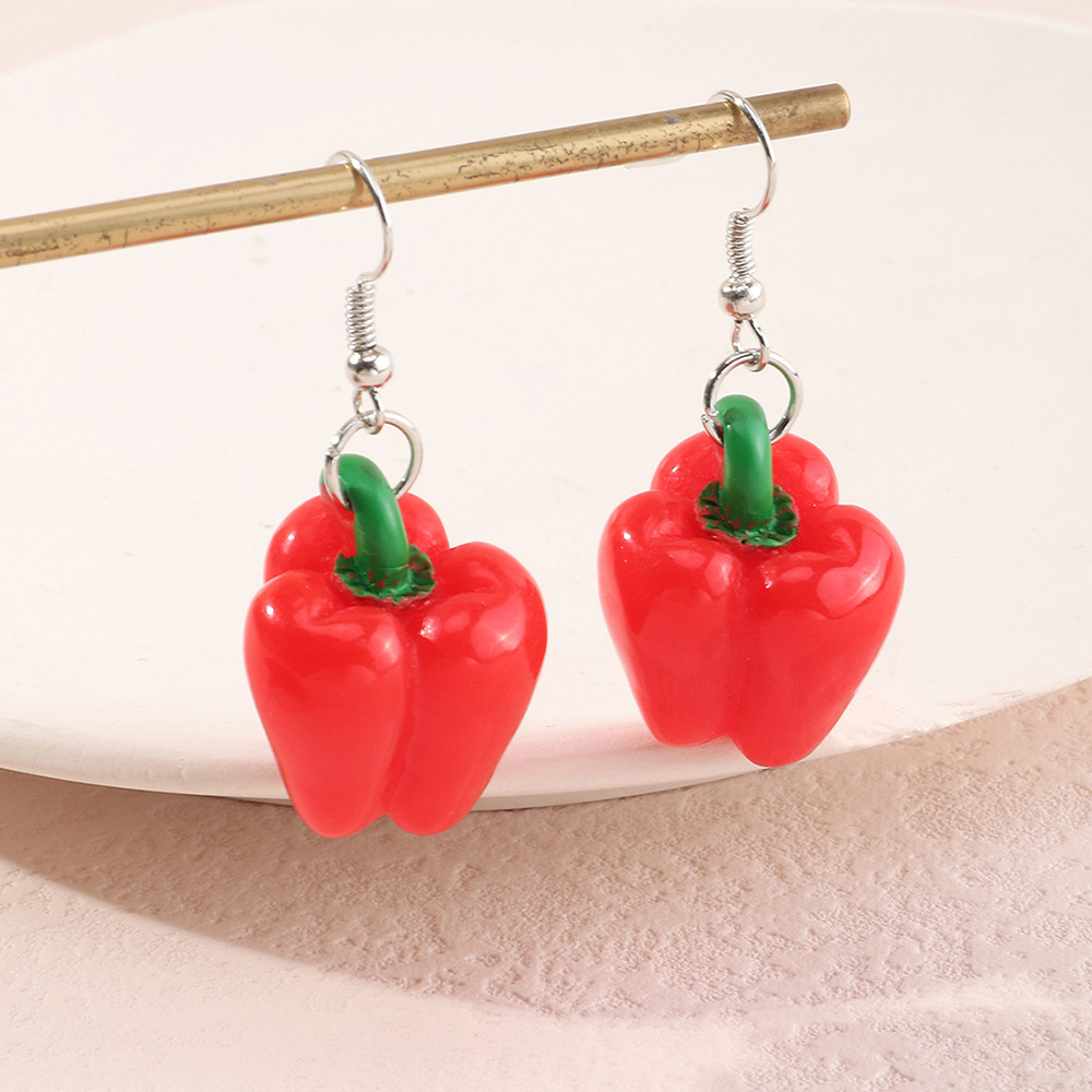 Creative Red Pepper Funny Personality Vegetable Ear Hook Earrings display picture 1