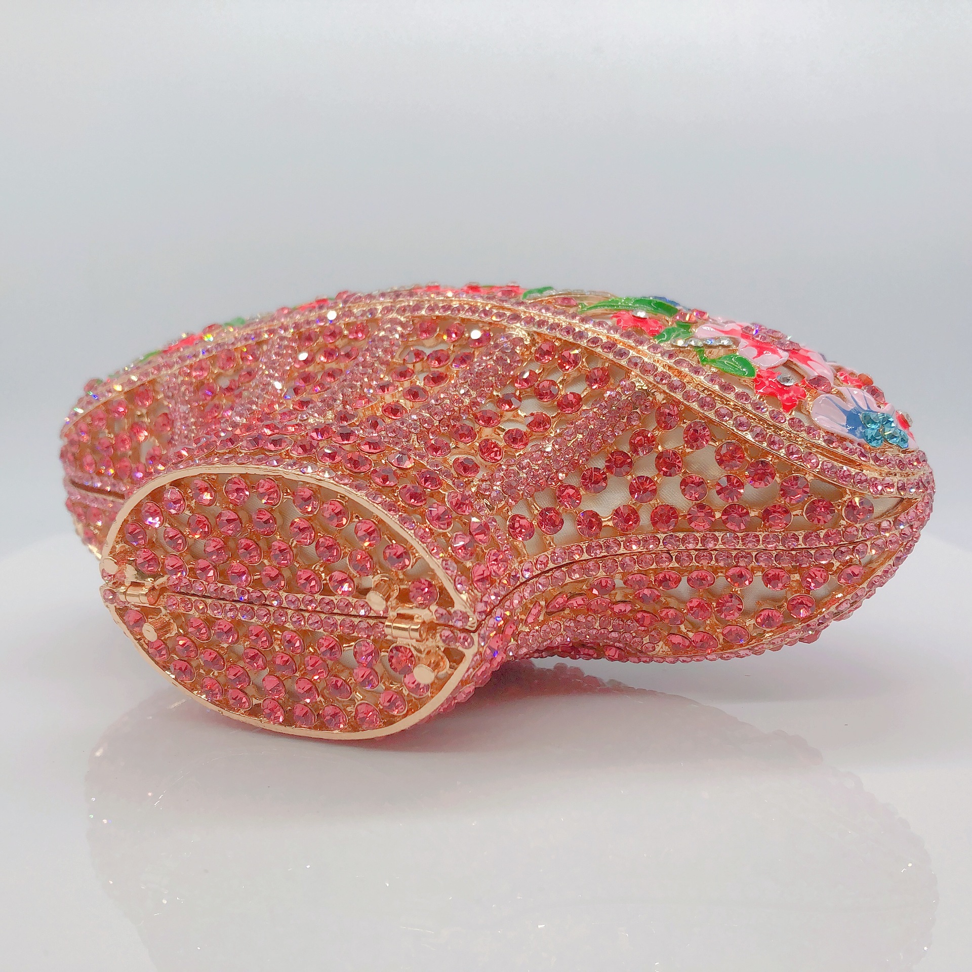 Túi clutch cầm tay giỏ hoa đính kim cương phong cách Hàn Quốc — Phấn màu/Hoa Hồng chi tiết 7