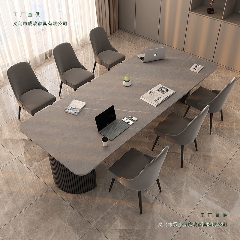 Slate Conference Table Simple Modern Long Table Office Desk Large Reception Negotiation Training Table Rectangular Table and Chair Combination