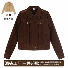 2025秋季新款美式复古翻领麂皮绒短款夹克外套女显瘦时髦正肩上衣