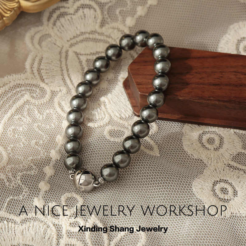 New Pearl Bracelet, Really Versatile, Silver-Gray Beaded Bracelet with Magnetic Clasp, Elegant and Luxurious Pearl Jewelry for Women