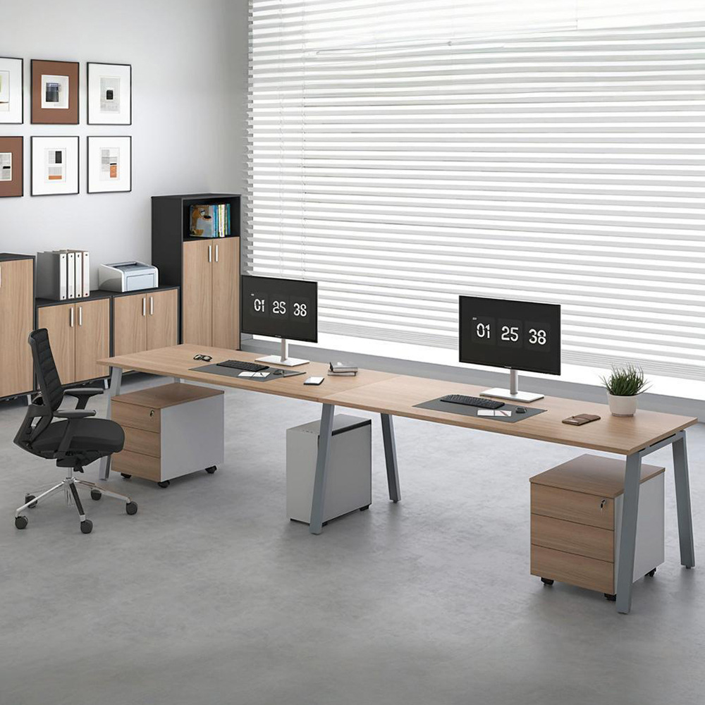 Mesa y silla de oficina de doble personal combinación simple mesa de oficina moderna pie de acero tarjeta larga estación de trabajo escritorio de computadora