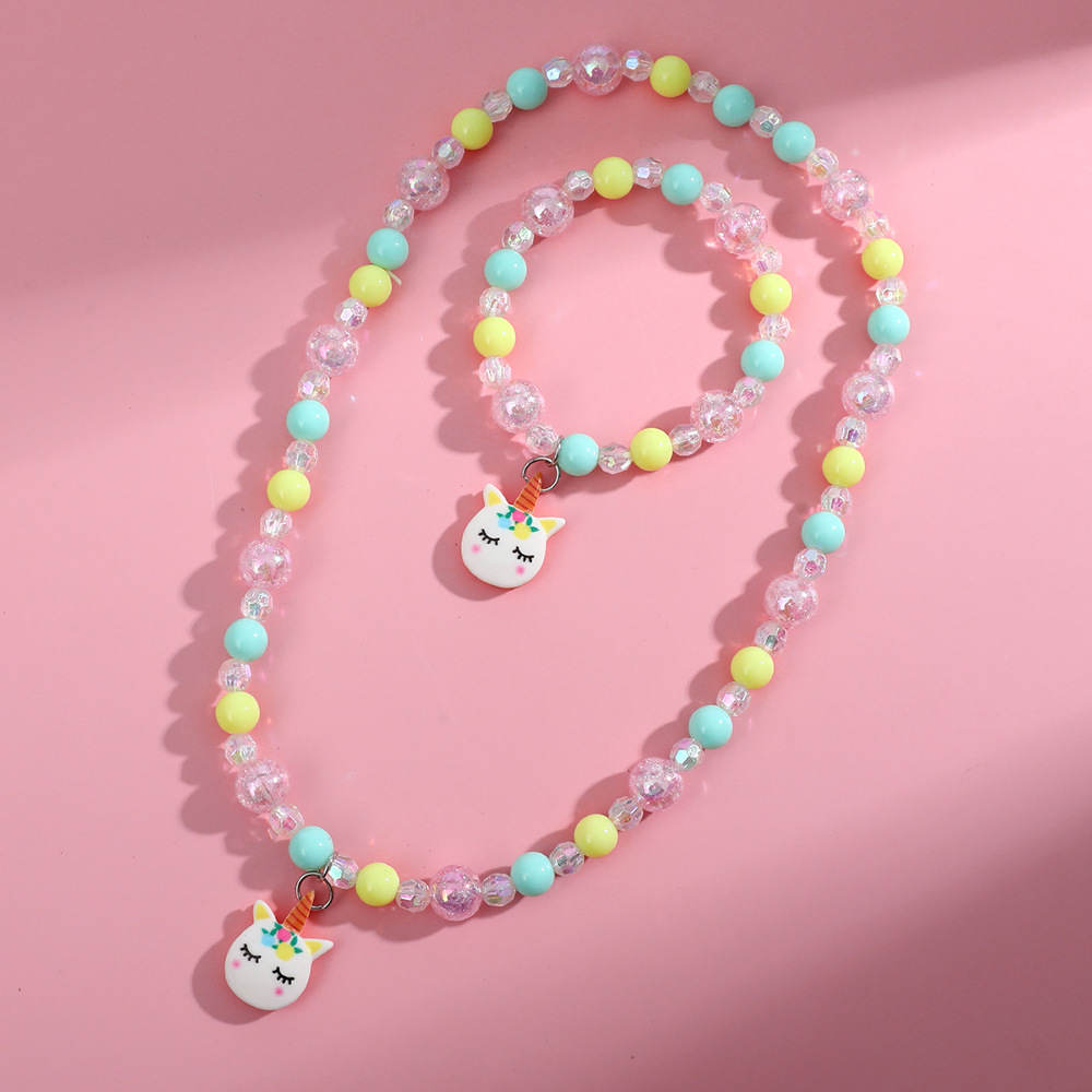 Cartoon Style Unicorn Plastic Resin Beaded Pendant Necklace Bracelets display picture 2