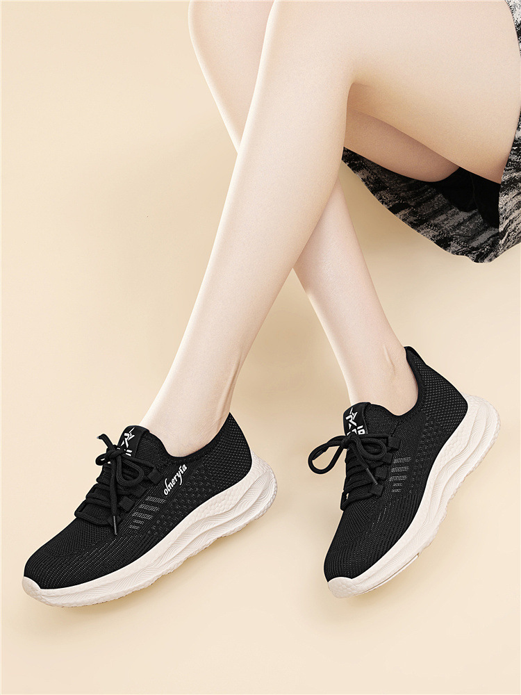 Giày sneaker nữ dệt kim lưới thoáng khí đế mềm đi bộ chạy bộ du lịch — 6045 Màu be, 6045 Da đen chi tiết 12