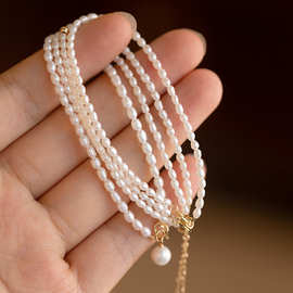 新款天然淡水小米粒小珍珠手链女细小珠ins小众设计轻奢14k金手链