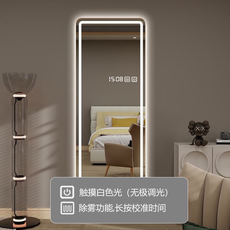 Espejo inteligente de detección cuadrada pantalla táctil dormitorio luminoso led pared prueba de vestir todo el cuerpo espejo espejo de baño image 13