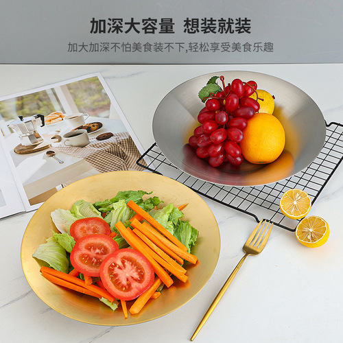 Korean pasta plate golden fruit salad plate hotel western steak plate wholesale 304 stainless steel ramen bowl