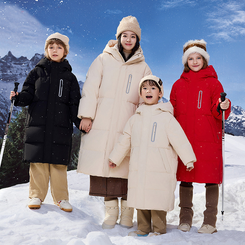 Matching Parent-Child Outfits, Extreme Cold Weather Boys' down Jacket, Mid-Length, for Older Children, Teenagers, and Girls