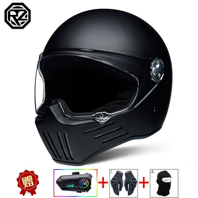 National Standard 3C Certified Retro Motorcycle Full-Face Helmet, Suitable for All Seasons, with Bluetooth Function, Unisex Rider Cruising Helmet (Motosiklet kaskı (dəbilqə)) - matt-blacky10-soft-wheat-m