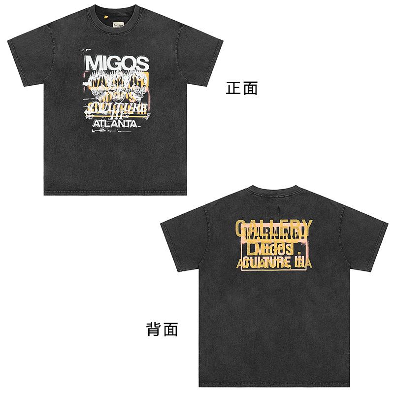 VTG GALLERY DEPT camiseta retro de manga corta lavada y desgastada graffiti arcoíris suelta antiniebla pareja de media manga hombres