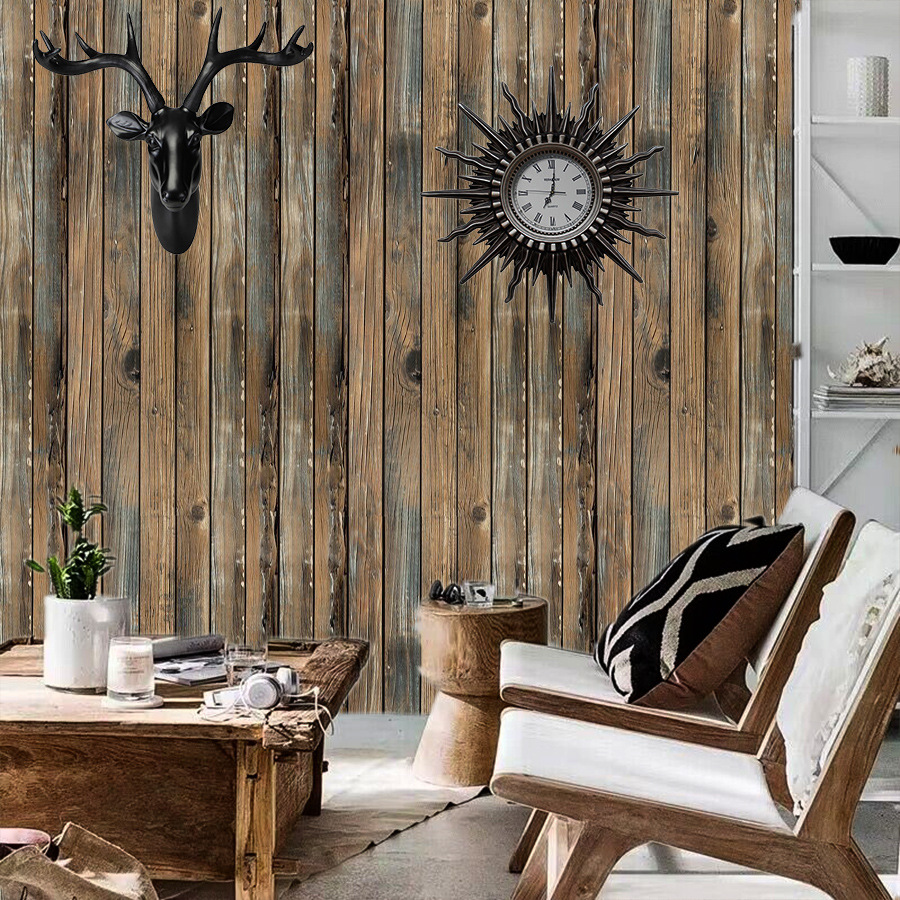 Autocolantes de parede 3d retro com efeito madeira às riscas_voghion.com